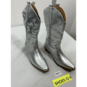 Womans New Idifu Pull On Western Cowgirl Boots Size 7.5 Silver Midcalf